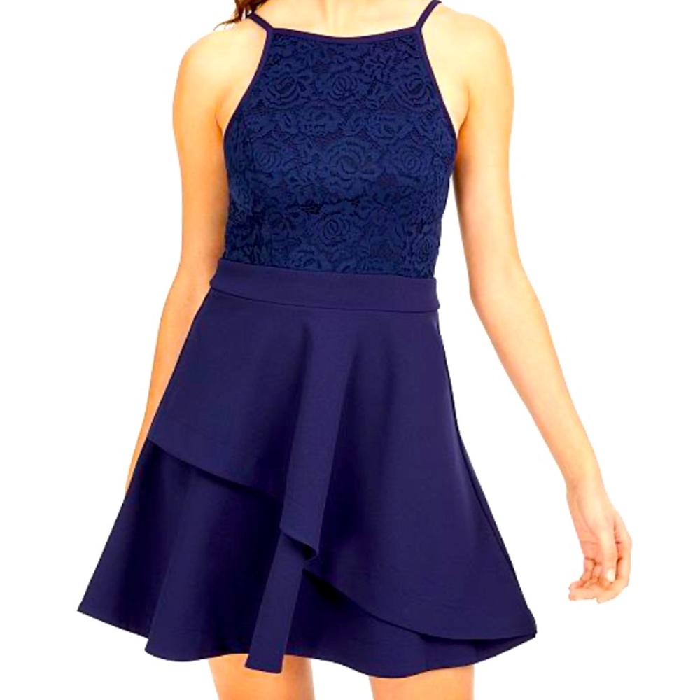 Juniors' Lace-Top Fit & Flare Dress